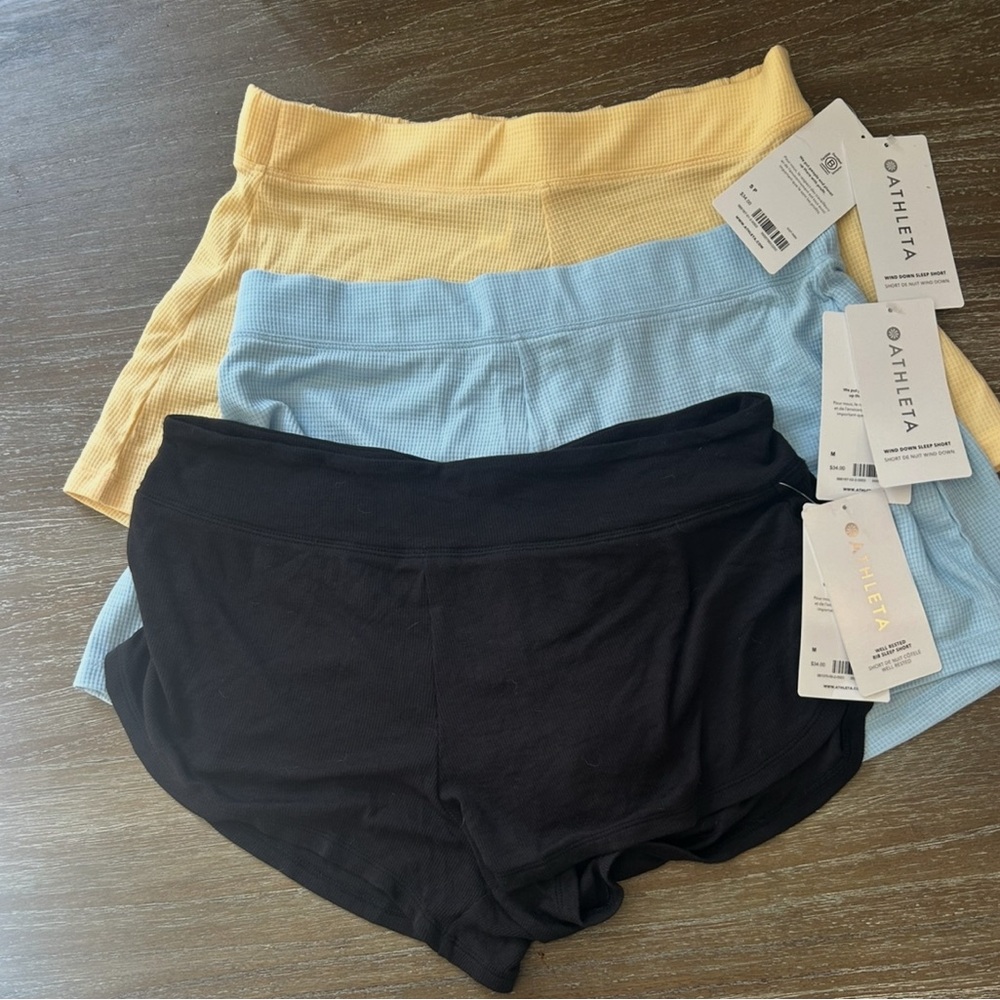 Athleta Women's Sleep Shorts - Black, Light Blue, Yellow Bundle 2 M 1 S